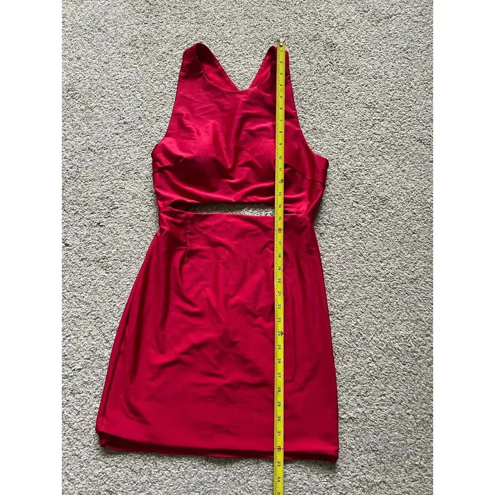 Dear Moon Juniors Size 11 Red dress with front Waist Cut Out and Cross Back